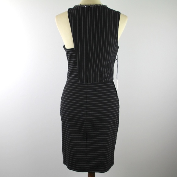 Ali & Jay Black White Pinstripe Ponte Halter MinDress Embellished Neckline L NWT - Picture 5 of 6